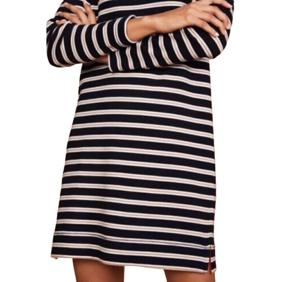 Lou & Grey Dress Womens Size XS Black, Brown and White Cotton Striped Shift Cozy - Picture 3 of 13